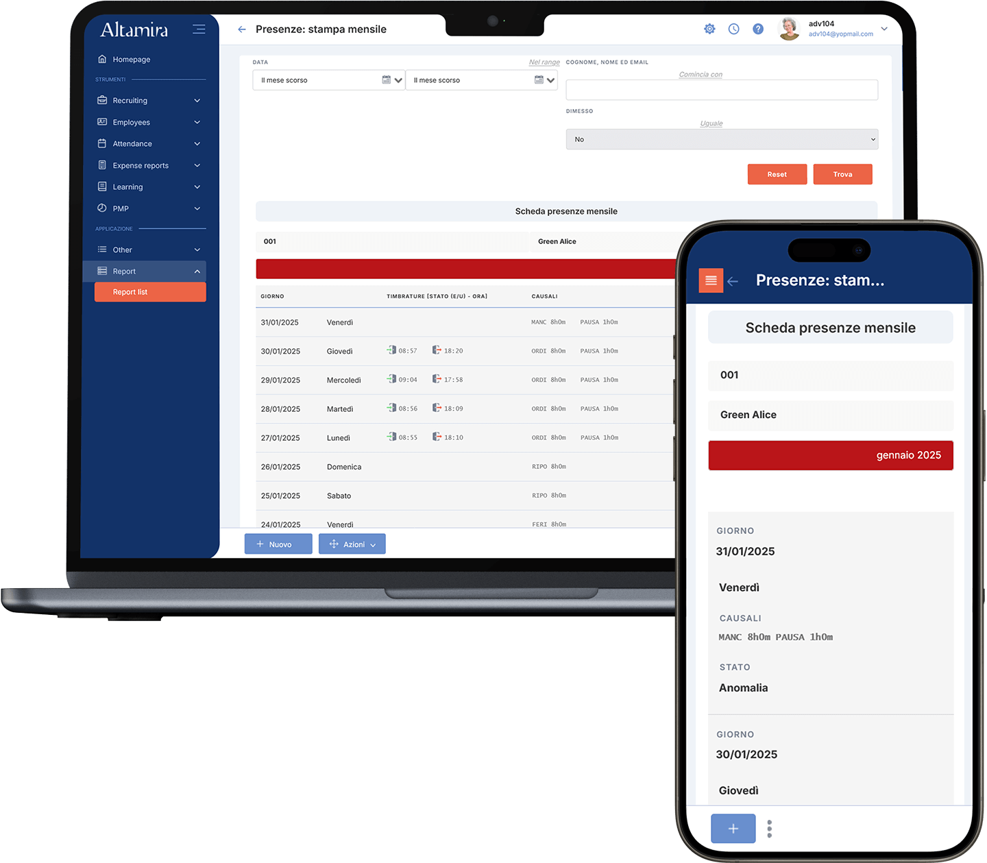 screenshot of Altamira Attendance